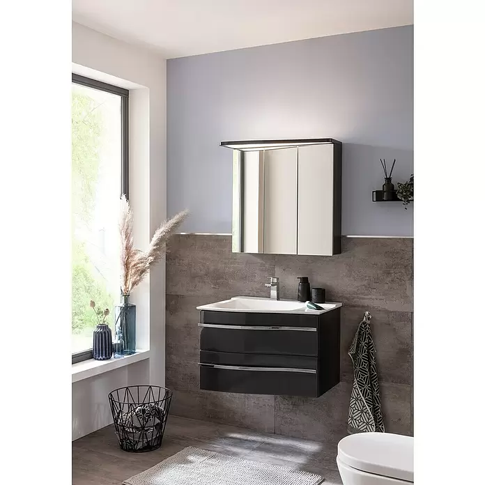 Camargue Lineo Waschtischunterschrank - 69,4 x 55,8 x 48,2 cm, Grafit, Hochglanz, Links - Stimmungsaufnahme