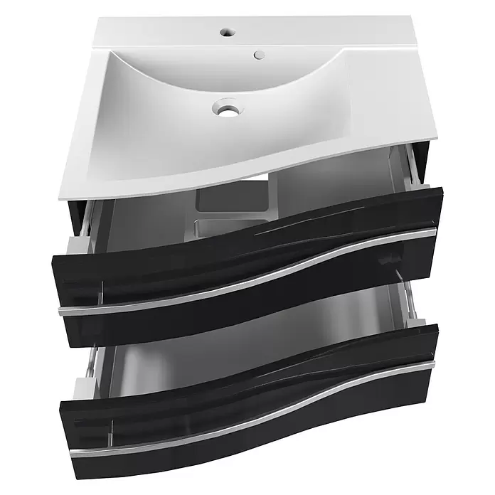 Camargue Lineo Waschtischunterschrank - 69,4 x 55,8 x 48,2 cm, Grafit, Hochglanz, Links - Ansicht von oben