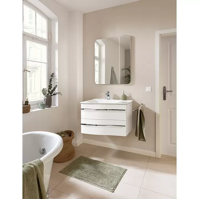 Camargue Lineo Waschtischunterschrank - 69,4 x 55,8 x 48,2 cm, Weiß, Hochglanz, Links - Stimmungsaufnahme