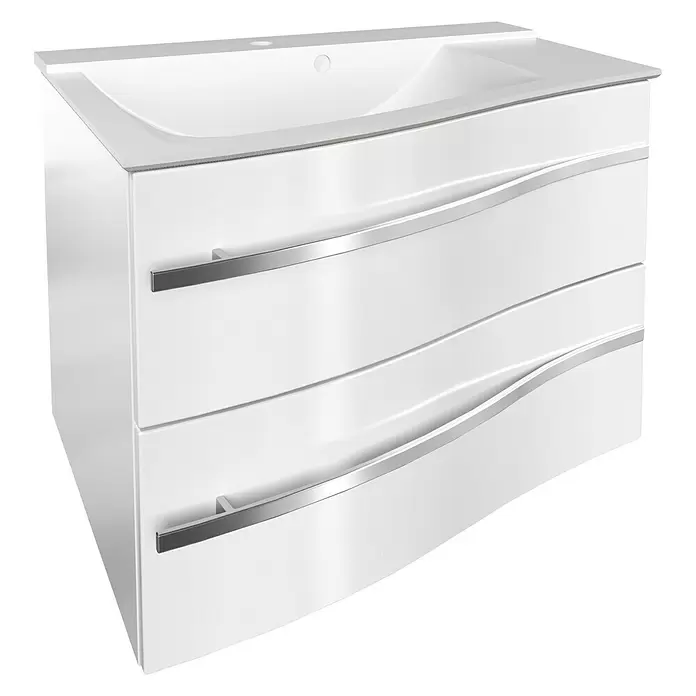 Camargue Lineo Waschtischunterschrank - 69,4 x 55,8 x 48,2 cm, Weiß, Hochglanz, Links - Diagonale Ansicht