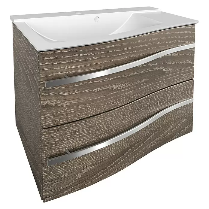 Camargue Lineo Waschtischunterschrank - 69,4 x 55,8 x 48,2 cm, Eiche Maron, Matt, Links - Diagonale Ansicht