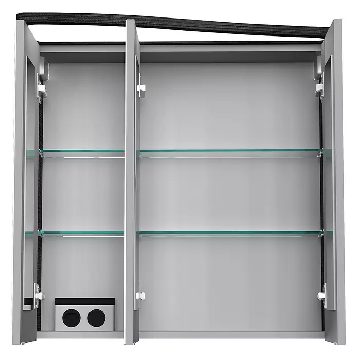 Camargue Lineo LED-Spiegelschrank - B x H: 70,4 x 70,2 cm, Mit Beleuchtung, Spanplatte, Darkoak, Links - Vorderansicht