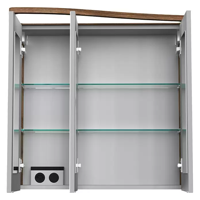 Camargue Lineo LED-Spiegelschrank - B x H: 70,4 x 70,2 cm, Mit Beleuchtung, Spanplatte, Berg Eiche, Links - Vorderansicht