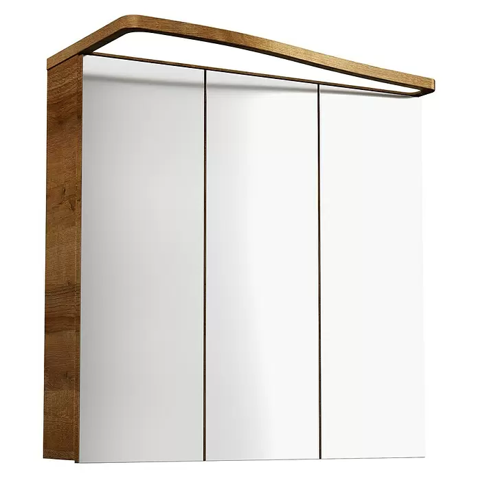 Camargue Lineo LED-Spiegelschrank - B x H: 70,4 x 70,2 cm, Mit Beleuchtung, Spanplatte, Berg Eiche, Links - Diagonale Ansicht