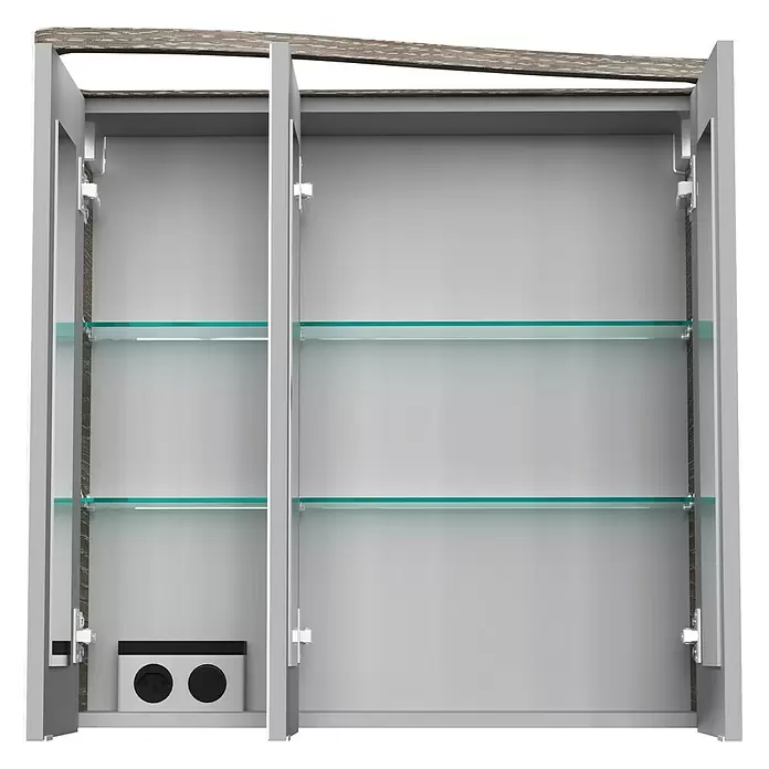 Camargue Lineo LED-Spiegelschrank - B x H: 70,4 x 70,2 cm, Mit Beleuchtung, Spanplatte, Eiche Maron, Links - Vorderansicht