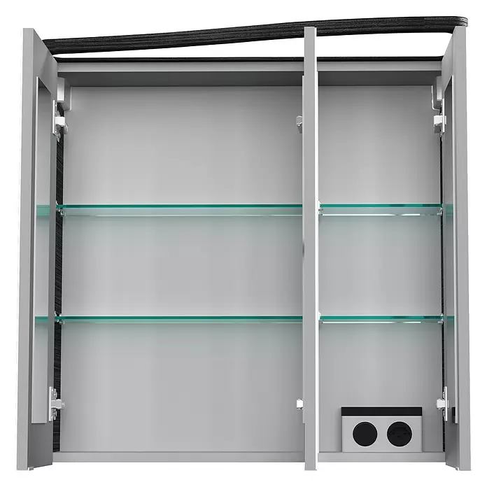 Camargue Lineo LED-Spiegelschrank - B x H: 70,4 x 70,2 cm, Mit Beleuchtung, Spanplatte, Darkoak, Rechts - Vorderansicht
