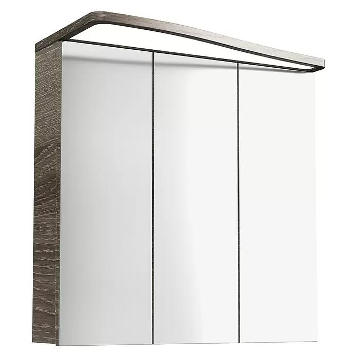 Camargue Lineo LED-Spiegelschrank - B x H: 70,4 x 70,2 cm, Mit Beleuchtung, Spanplatte, Eiche Maron, Links - Diagonale Ansicht