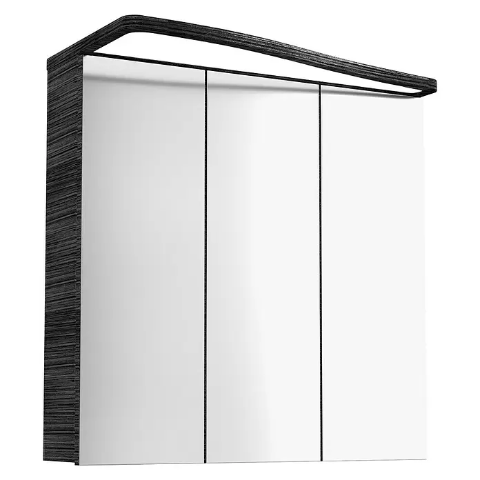 Camargue Lineo LED-Spiegelschrank - B x H: 70,4 x 70,2 cm, Mit Beleuchtung, Spanplatte, Darkoak, Links - Diagonale Ansicht