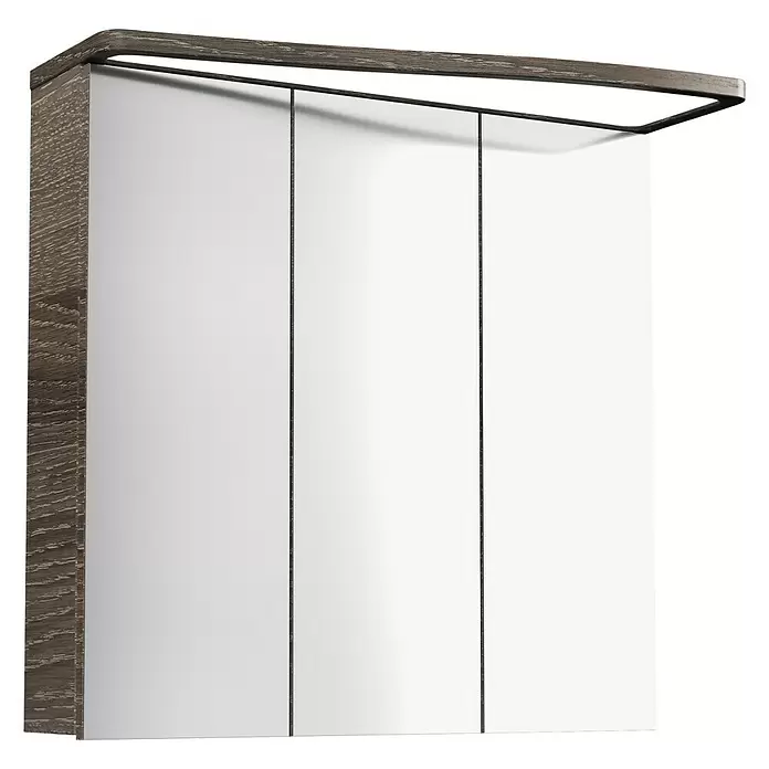 Camargue Lineo LED-Spiegelschrank - B x H: 70,4 x 70,2 cm, Mit Beleuchtung, Spanplatte, Eiche Maron, Rechts - Diagonale Ansicht