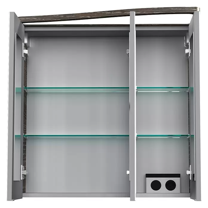 Camargue Lineo LED-Spiegelschrank - B x H: 70,4 x 70,2 cm, Mit Beleuchtung, Spanplatte, Eiche Maron, Rechts - Vorderansicht