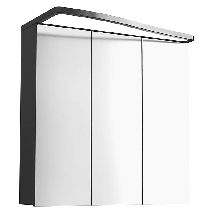 Camargue Lineo LED-Spiegelschrank - B x H: 70,4 x 70,2 cm, Mit Beleuchtung, Spanplatte, Grafit, Links - Diagonale Ansicht