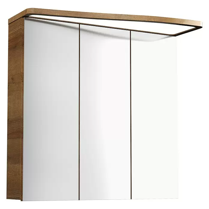 Camargue Lineo LED-Spiegelschrank - B x H: 70,4 x 70,2 cm, Mit Beleuchtung, Spanplatte, Berg Eiche, Rechts - Diagonale Ansicht