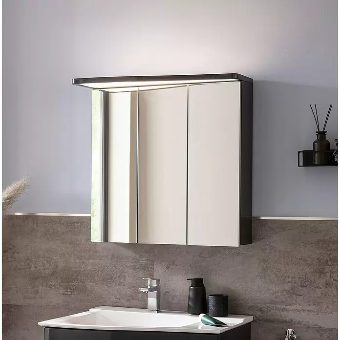 Camargue Lineo LED-Spiegelschrank - B x H: 70,4 x 70,2 cm, Mit Beleuchtung, Spanplatte, Grafit, Links - Stimmungsaufnahme