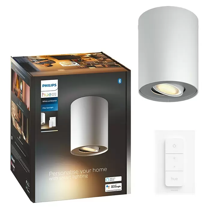 Philips Hue LED-Deckenstrahler Pillar - 5 W, L x B x H: 17,8 x 13,4 x 14,3 cm, Weiß, Neutralweiß - Diagonale Ansicht