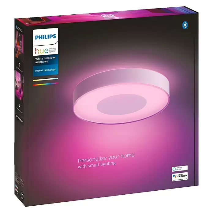 Philips Hue Plafón LED redondo Infuse - 52,5 W, Ø x Al: 42,5 x 8,4 cm, Blanco, Multicolor - Vista angular