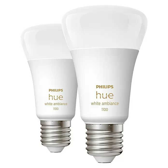 Philips Hue LED-Leuchtmittel White Ambiance - E27, 8 W, A60, 1.100 lm, 2 Stk. - Vorderansicht