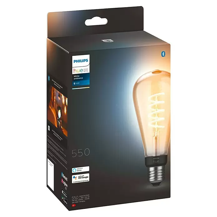 Philips Hue LED-Leuchtmittel White Ambiance Filament - E27, 7 W, ST72, 550 lm, 1 Stk. - Diagonale Ansicht