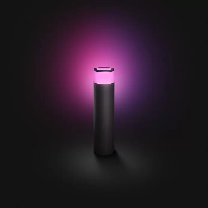 Philips Hue LED-Sockelleuchte Calla White & Color Ambiance - 8 W, Schwarz, Ø x H: 10,4 x 40 cm - Anwendungsbeispiel