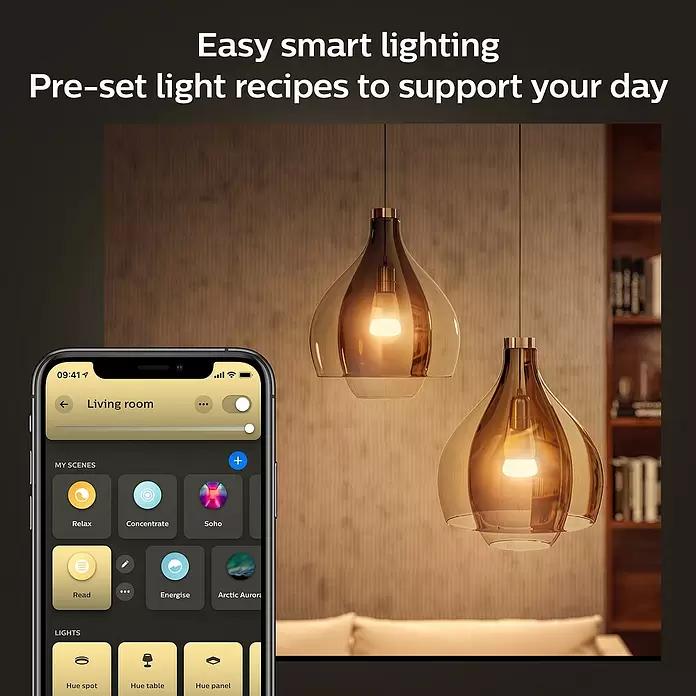 Philips Hue LED-Leuchtmittel White Ambiance - E27, 8 W, A60, 1.100 lm, 2 Stk. - Anwendungsbeispiel