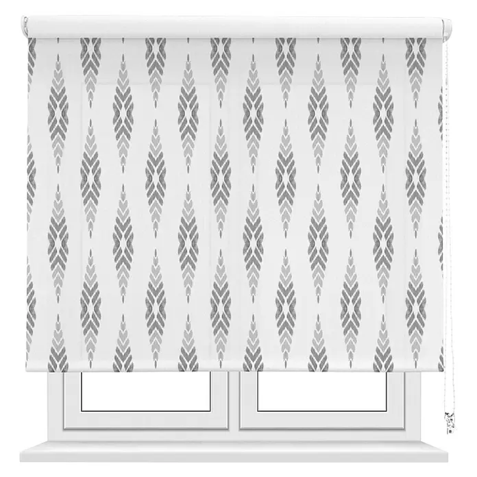 Estor enrollable Ikat - An x Al: 135 x 190 cm, Blanco/gris - Vista frontal