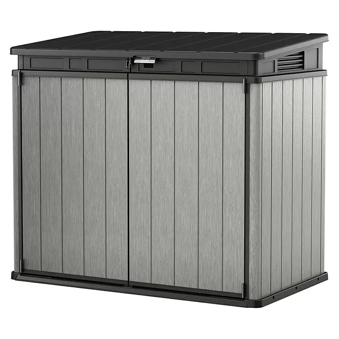 Keter Mülltonnenbox Store It Out Elite - Kunststoff, Grau/Schwarz, Geeignet für Anzahl Mülltonnen: 2 Stk. - Diagonale Ansicht