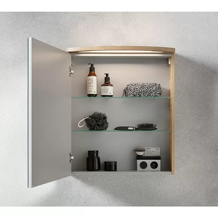 Camargue Swing LED-Spiegelschrank - B x H: 60 x 70,5 cm, Anschlag: Links, Mit Beleuchtung, Spanplatte, Berg Eiche - Stimmungsaufnahme