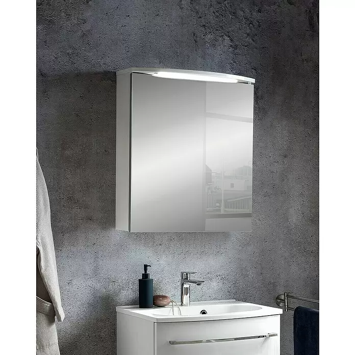 Camargue Swing LED-Spiegelschrank - B x H: 60 x 70,5 cm, Anschlag: Links, Mit Beleuchtung, Spanplatte, Weiß - Stimmungsaufnahme