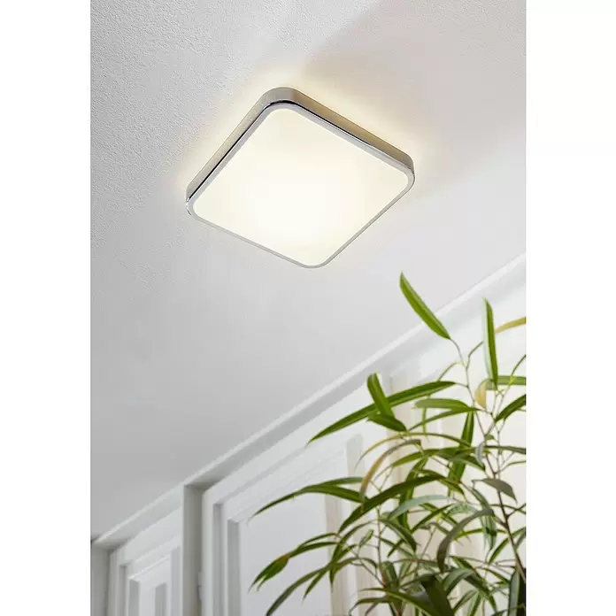 Eglo LED-Deckenleuchte Manilva 1 - 16 W, Weiß/Chrom, L x B x H: 29 x 29 x 7 cm - Stimmungsaufnahme