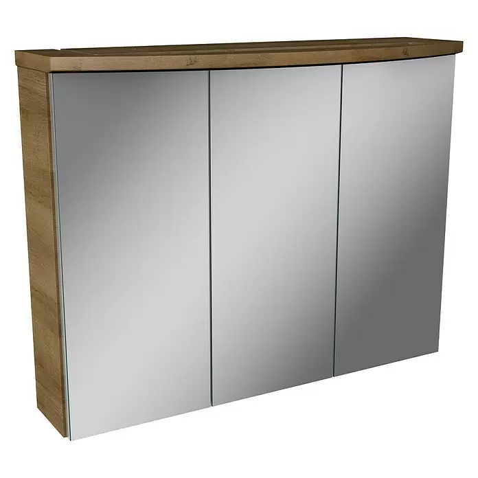 Camargue Swing LED-Spiegelschrank - B x H: 80 x 70,5 cm, Mit Beleuchtung, Spanplatte, Berg Eiche - Diagonale Ansicht