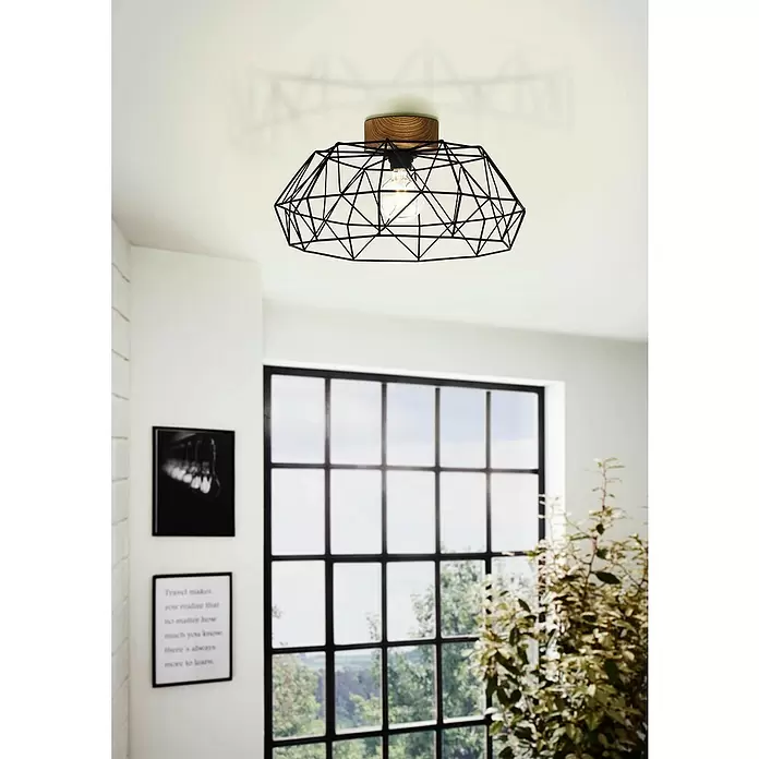 Eglo Padstow Deckenleuchte rund PADSTOW - 60 W, Schwarz/Natur, E27 - Stimmungsaufnahme