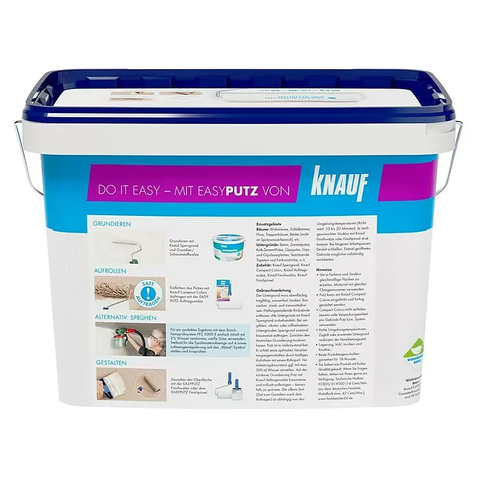 Knauf Easyputz Extra fein - Weiß, 20 kg, Korngröße: 0,5 mm - Rückansicht