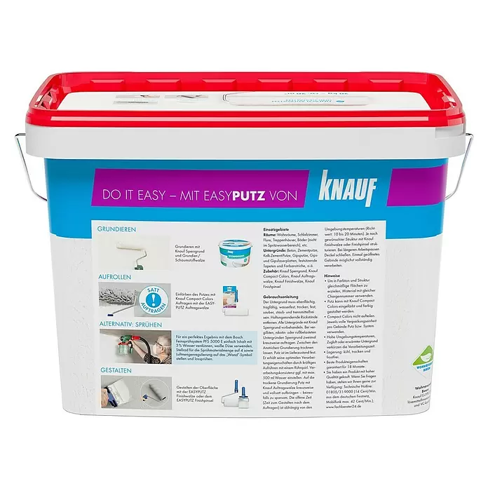 Knauf Easyputz Fein - Weiß, 20 kg, Korngröße: 1 mm - Rückansicht