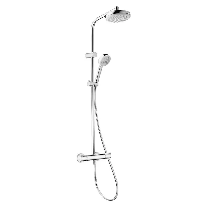 Hansgrohe MyClub Duschsystem Showerpipe 180 - Lochabstand: 75 cm - 85 cm, Anzahl Strahlarten: 3 Stk., Chrom - Diagonale Ansicht