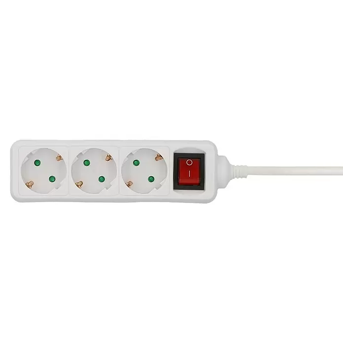 Base de enchufe múltiple - Número de enchufes Schuko: 3 ud., Blanco, Longitud del cable: 3 m, Con interruptor - Primer plano