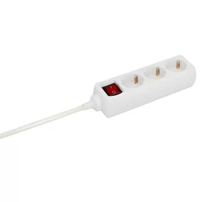 Base de enchufe múltiple - Número de enchufes Schuko: 3 ud., Blanco, Longitud del cable: 3 m, Con interruptor - Primer plano