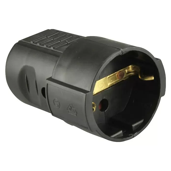 UniTEC Schutzkontakt-Kupplung - Schwarz, Kunststoff, IP20, 250 V, 16 A - Diagonale Ansicht