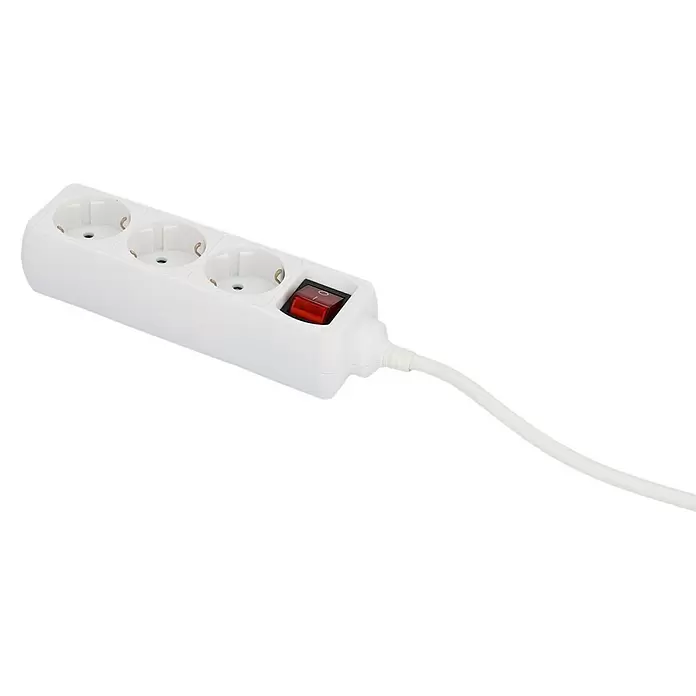 Base de enchufe múltiple - Número de enchufes Schuko: 3 ud., Blanco, Longitud del cable: 3 m, Con interruptor - Primer plano
