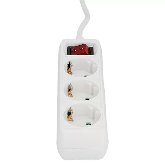 Base de enchufe múltiple - Número de enchufes Schuko: 3 ud., Blanco, Longitud del cable: 3 m, Con interruptor - Primer plano