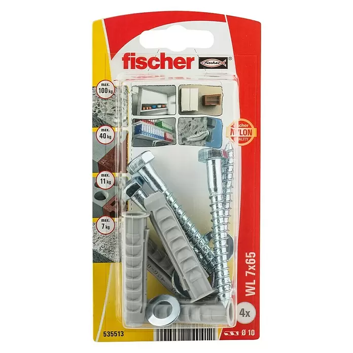 Fischer Set de tacos WL - Ø x L: 7 x 65 mm, 4 uds. - Vista frontal