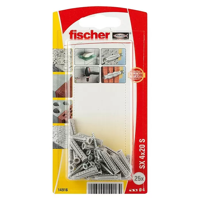 Fischer Set de tacos SX - Ø x L: 4 x 20 mm, 25 uds. - Vista frontal