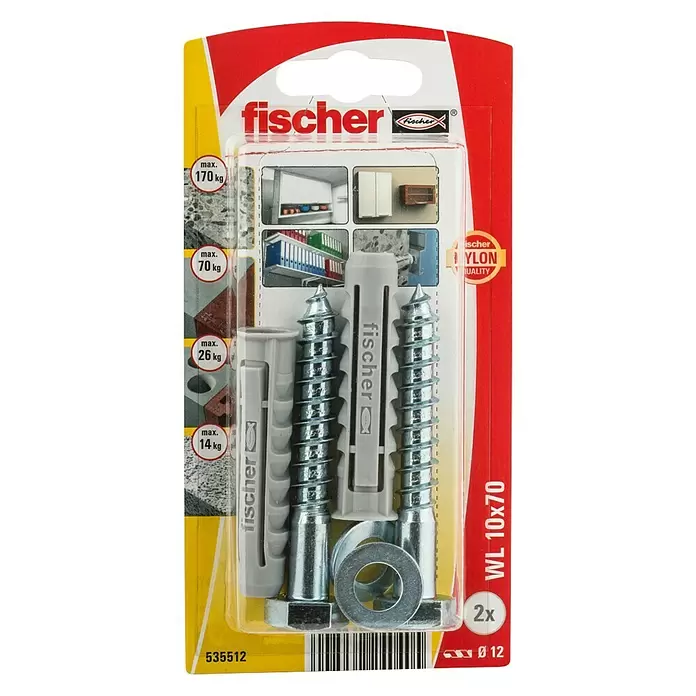 Fischer Set de tacos WL - Ø x L: 10 x 70 mm, 2 uds. - Vista frontal