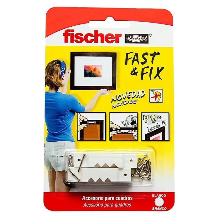 Fischer Gancho para colgar cuadros rectos Fast & Fix - 10 ud., Blanco - Vista frontal