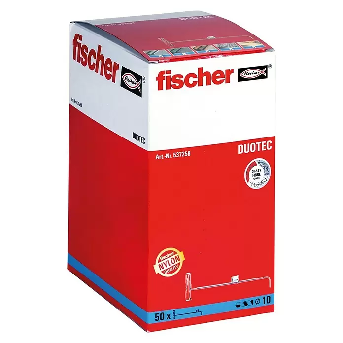Fischer Duotec Taco basculante 10 - Diámetro taco: 10 mm, Longitud taco: 50 mm, 50 uds., Apto para: Placas de yeso laminado - Vista angular