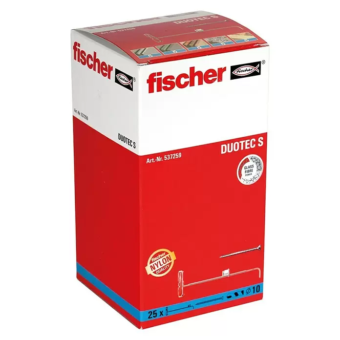 Fischer Duotec Taco basculante 10 - Diámetro taco: 10 mm, Longitud taco: 50 mm, 25 uds., Apto para: Placas de yeso laminado - Vista angular