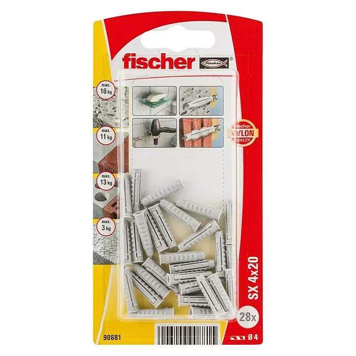Fischer Set de tacos SX - Ø x L: 4 x 20 mm, 28 uds. - Vista frontal