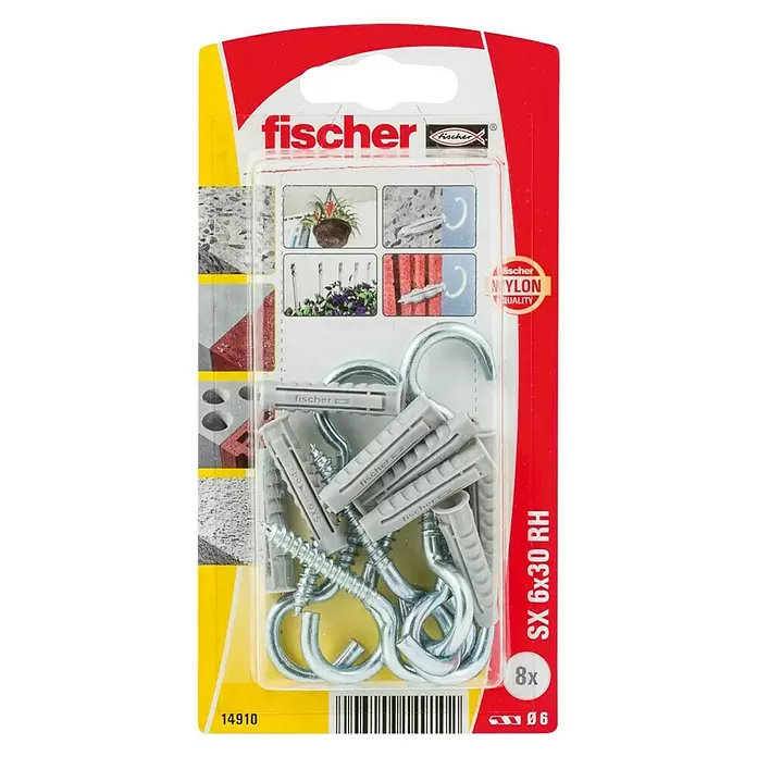 Fischer Set de tacos SX con hembrilla abierta - Ø x L: 6 x 30 mm, 8 uds. - Vista frontal