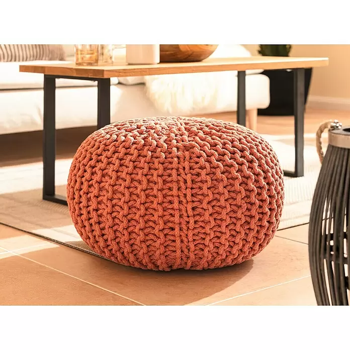 Sitzhocker Strick - Braun, Ø x H: 40 x 40 cm - Stimmungsaufnahme