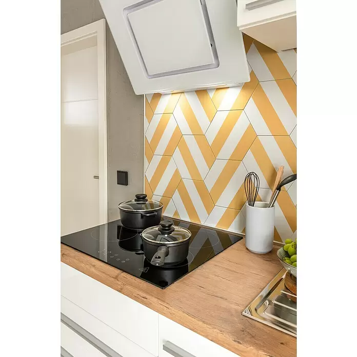 Feinsteinzeugfliese Hexagon Porto Capri Yellow - 22 x 25 cm, Weiß/Gelb, Matt - Stimmungsaufnahme
