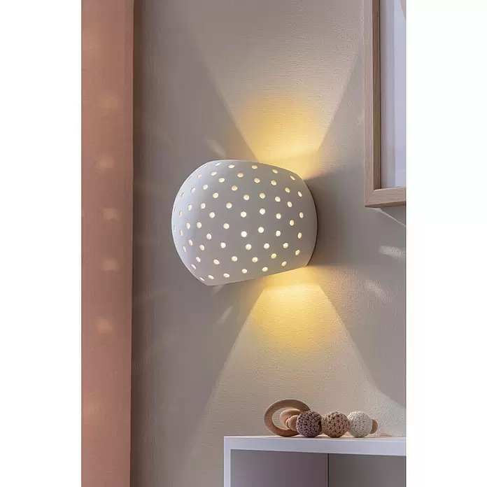 Lucide Gipsy Wandleuchte - 40 W, L x B x H: 13 x 15 x 12,8 cm, Weiß, G9, Strukturiert - Stimmungsaufnahme