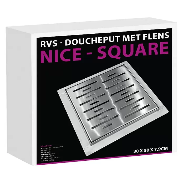 Best Design Douchegoot N-Square met flens - 30 x 30 cm, Roestvrij staal - Diagonaal zicht